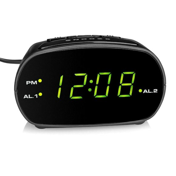 Dual Black Digital Alarm Clock 9-Minute Snooze Electric Power Battery Backup NIB - Picture 1 of 4